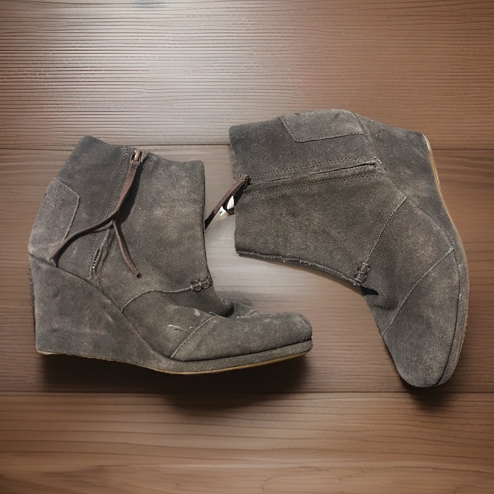 Toms Women's Kallie Gray Suede Wedge‎ Ankle Boots Size 10 - Picture 2 of 7